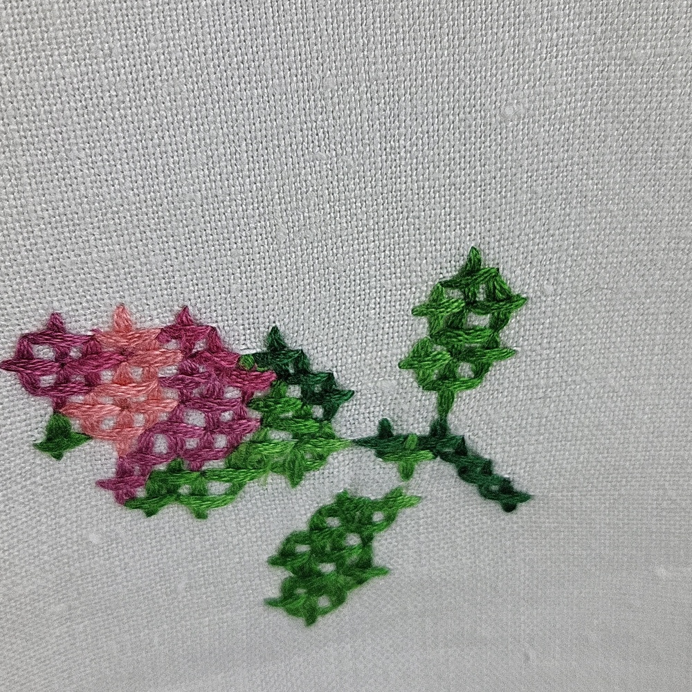 Vintage Embroidered Linen Tablecloth 47.5"x50 Handmade - Picture 4 of 8
